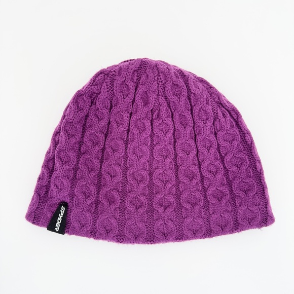 SPYDER Cable Knit Hat Beanie OS Purple Fleece Lined Ski Outdoor Winter Casual - Picture 1 of 10